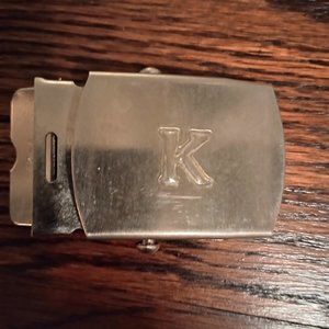 Military Style Brass Buckle with Monogram K Insignia
